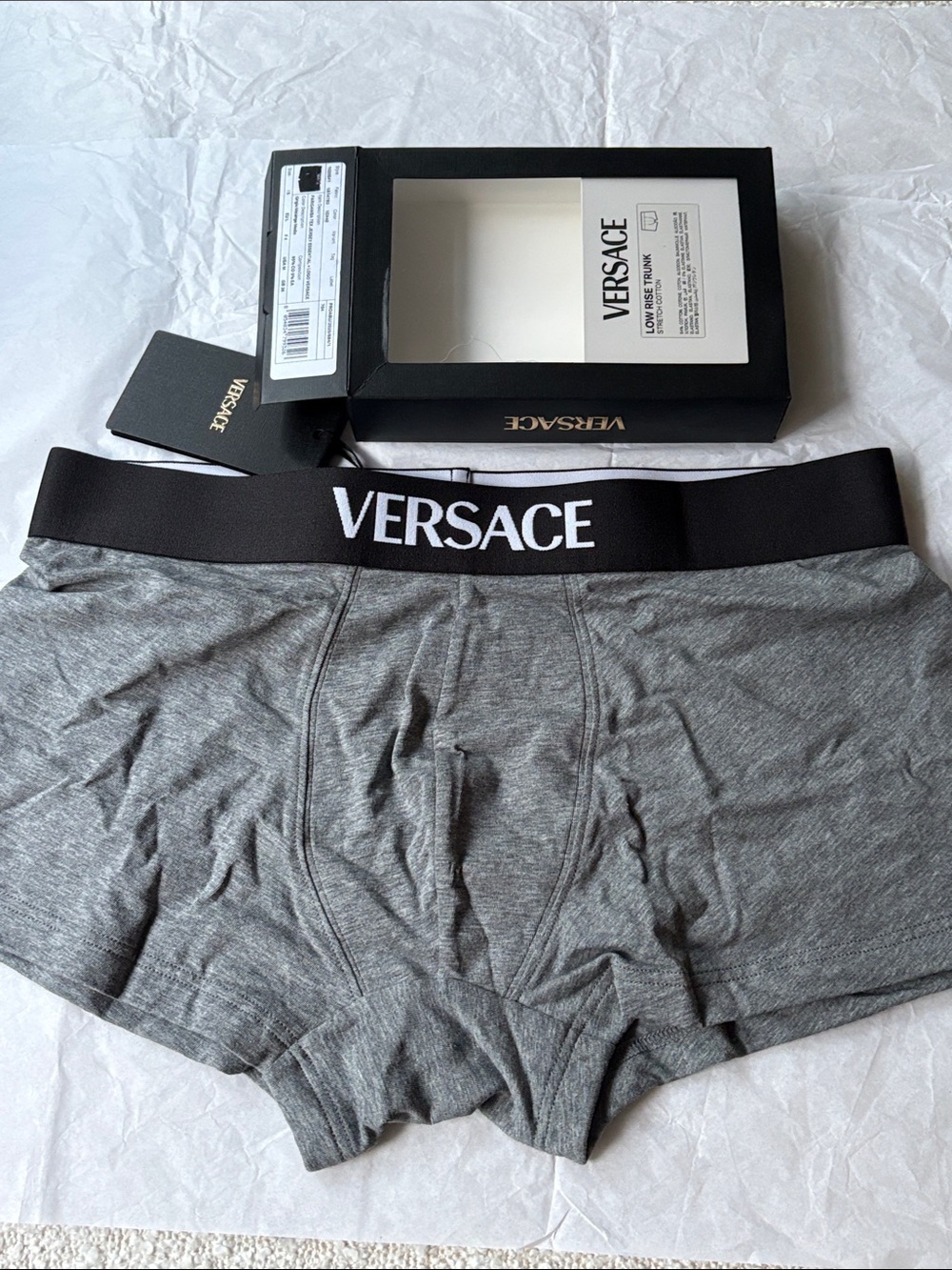 Versace Gray Men's Logo Waistband trunk Boxer brand new